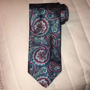 The Men’s Store Blue Red Gray White Paisley Polyester Tie